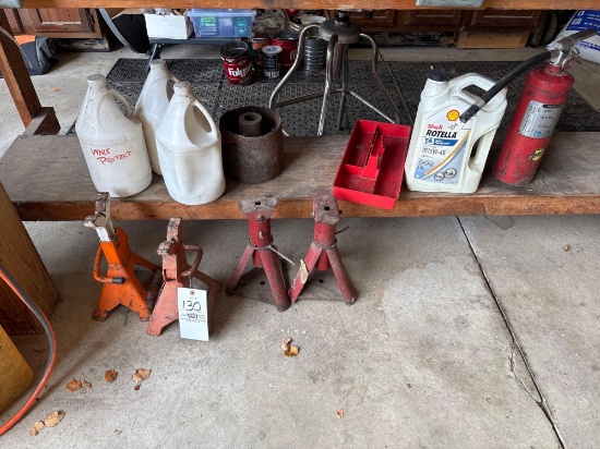 jack stands, fluid, fire extinguisher