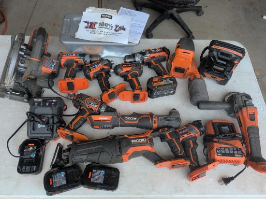 Large lot of Ridgid Cordless Power tools with (2) Chargers