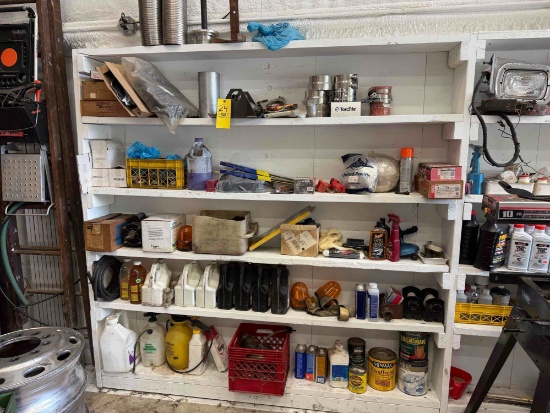 Contents on Shelf, Oils and Sprayers, Stain, Lights, Hardware