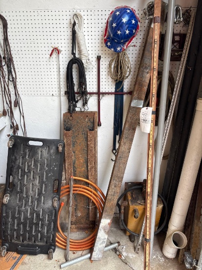 Creeper, ramps, clevis, pins, pulleys, copper tubing