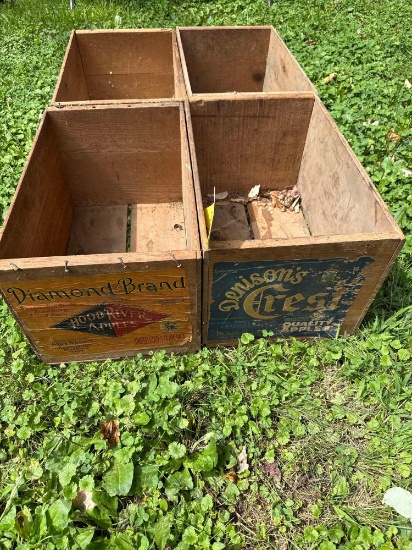 4 wood apple crates with advertising
