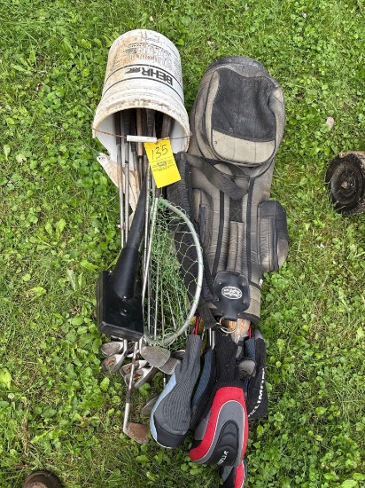 large golf club assortment, fishing net