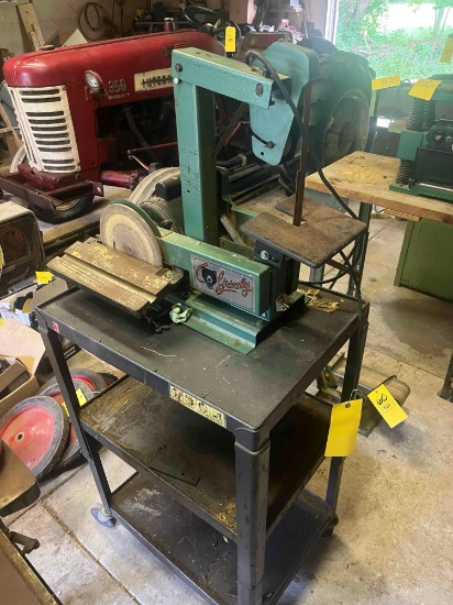Grizzly belt sander on cart