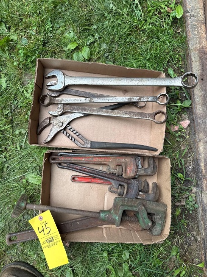 pipe wrenches, misc wrench lot
