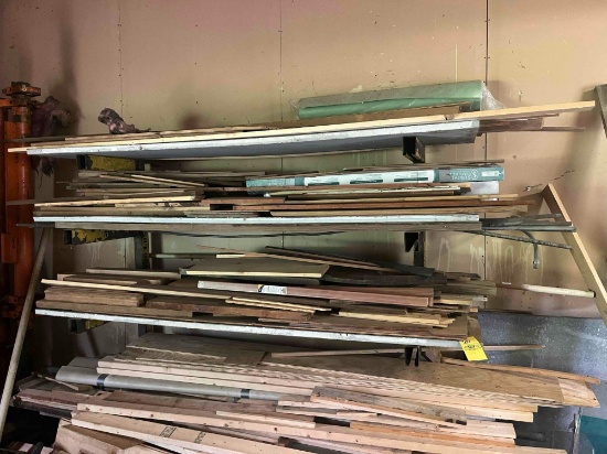 Assorted lumber on steel rack ( Steel rack goes with )