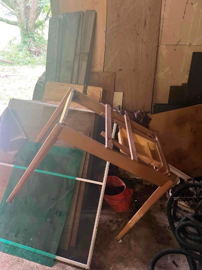 Assorted pieces of wood and table frame