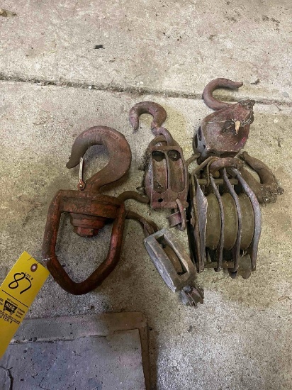 Assorted pulleys and hooks