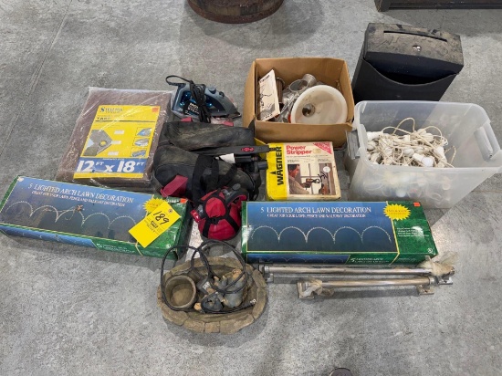 tarp - steamer and iron - strainer - lighting - paper shredder - etc