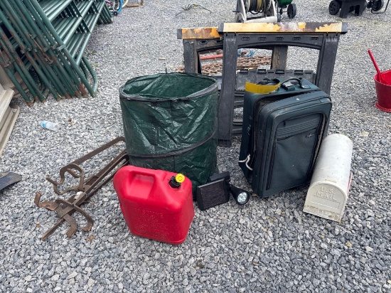 gas can, saw horses - ladder jacks - etc