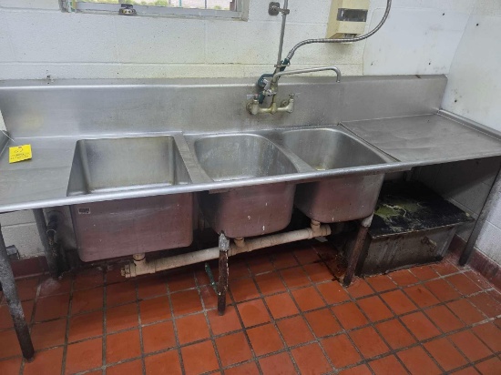 Three Bay Sink Stainless 28" x 100" x 43"