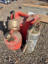 Fuel cans, extinguisher