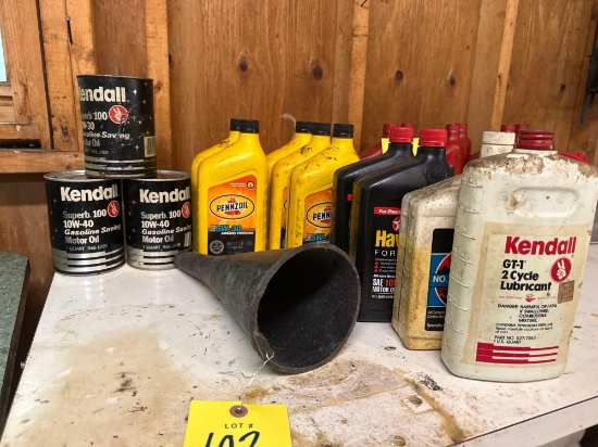 Pennzoil (5 Full) SAE 5W-30, Havoline (2Full) 10W-40, Kendall Superb (3 Full Cans) 10W-40, Funnel,