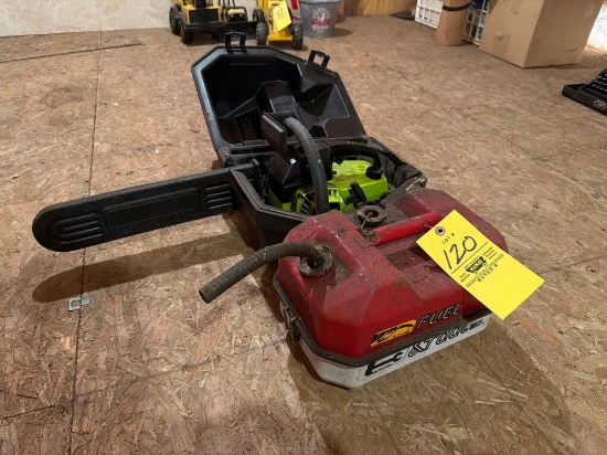 Poulan 200 chainsaw, fuel can