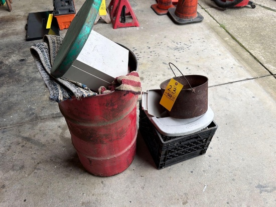Red 120LB Net Wt/ Oil Drum, with Milk Crate, Rug