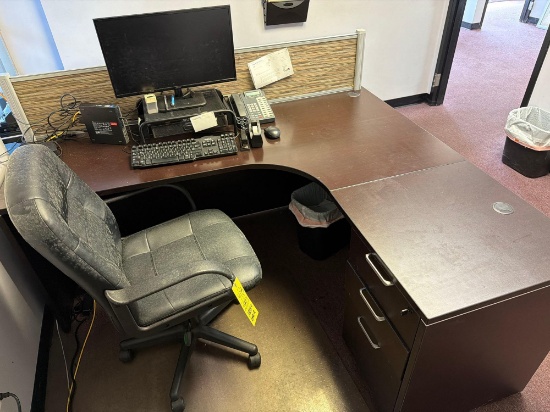 Office Desk and Chair, Monitor, Desk Items