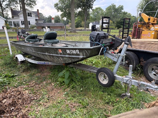 14 Ft Jon Boat with Swamp Runner Mud Motor on Load Rite Aluminum Trailer