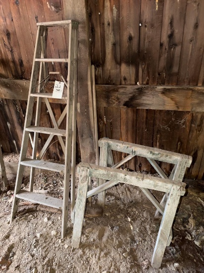 wood ladder and saw horses