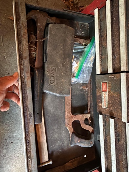 tool box with miscellaneous hardware and tools