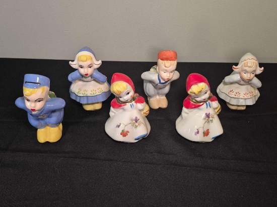 Hull Pottery Little Red Riding Hood Salt & Pepper w/ 2 Sets of Dutch Boy & Girl Figurines
