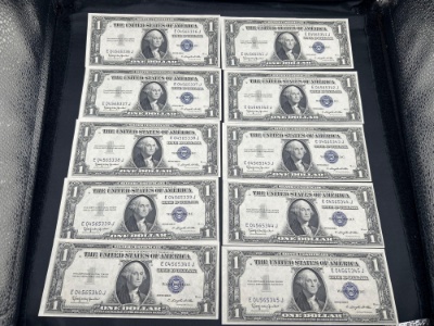 (10) Sequential order SN 1$ Silver Certificates