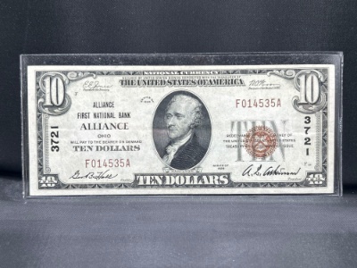1929 Series $10 Type 1 National Bank Notes from the Alliance First National Bank, Alliance, Ohio