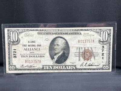 1929 Series $10 Type 1 National Bank Notes from the Alliance First National Bank, Alliance, Ohio