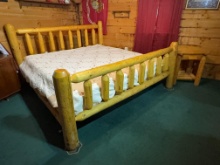 King size log furniture bed with night stand