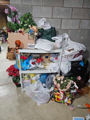 3 Ft. Plastic Shelf & Assorted Faux Flowers
