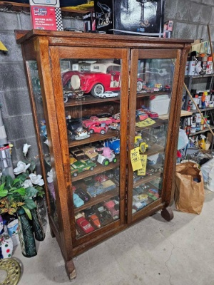 Vintage Solid Oak Display Cabinet - Contents Sold Separately
