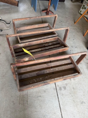 3 wood carrying baskets