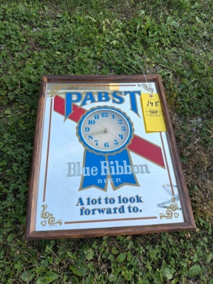 Blue ribbon beer clock/mirror