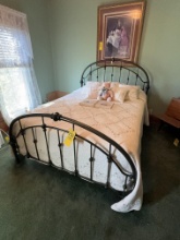 Metal full size bed with quilt comforter set and pillows