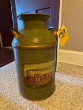 milk can with painted steam engine