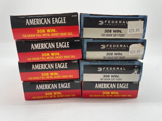 Assorted Ammo 308 cal., 150 & 180 gr., 20 per box, bid x 8