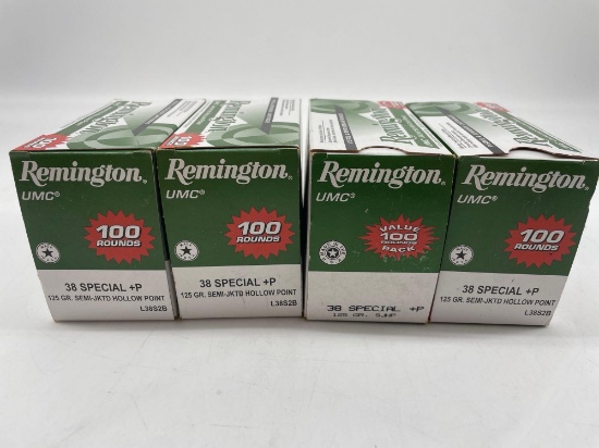Remington Ammo, 38 sp+ P, 100 per box, bid x 4