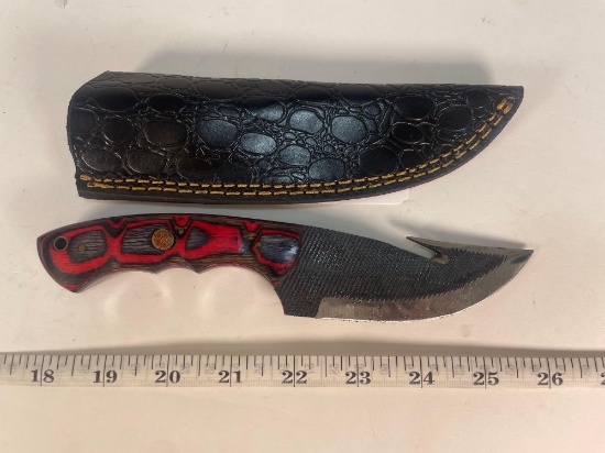 Rasp Fixed Blade Gut Hook Knife w/ Sheath