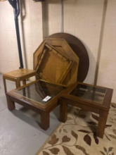 three end tables and folding game table