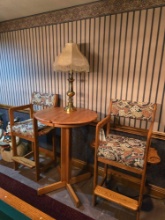 2 Billiards Chair w/ Card & Dice Theme, Pub Height Table and Lamp