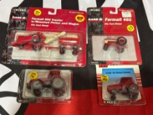 (4) ERTL Farmall and case 1/64 scale die cast tractors and picker