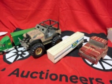 toy truck, jeep, trailer, cab