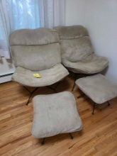 Pr Metal Base Upholsterd Chairs, Foot stools