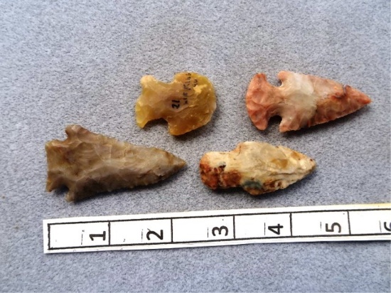 Four Flint Ridge Points - 1 1/4 / 2 1/4 in.