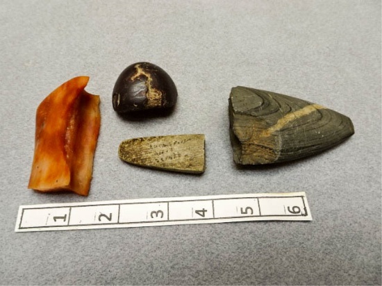 Four Broken Artifacts - Hematite, Quartz, Slate