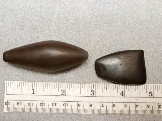 Plummet & Celt - 2 3/4 & 1 3/4 in. - Hematite