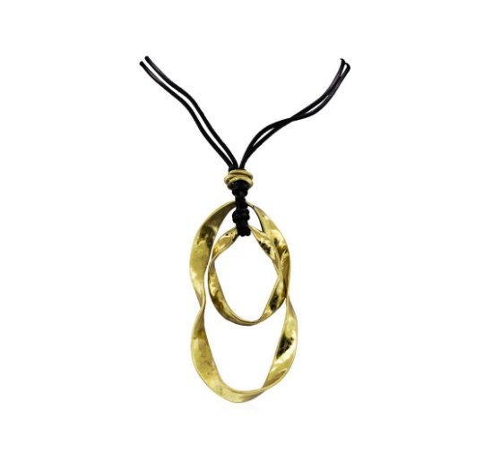 Circle Design Leather Necklace - Gold Plated