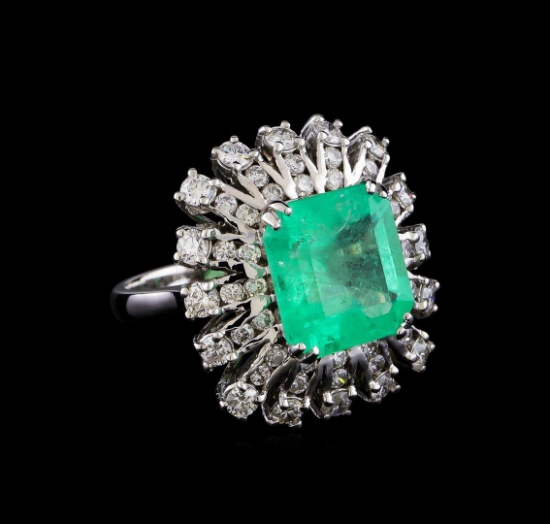 5.93 ctw Emerald and Diamond Ring - 14KT White Gold