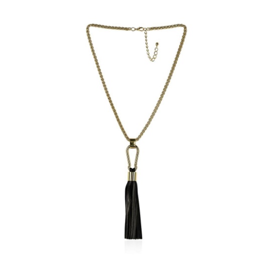 Leather Tassel Hook Pendant Necklace - Gold Plated