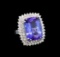 GIA Cert 19.22 ctw Tanzanite and Diamond Ring - 14KT White Gold