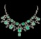 45.43 ctw Emerald and Diamond Necklace - 18KT White Gold