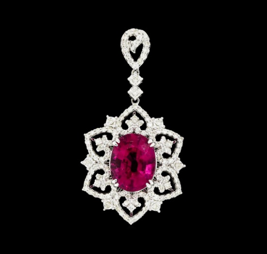 4.70 ctw Rubellite And Diamond Pendant - 14KT White Gold